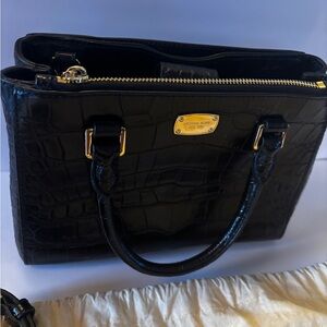 Michael Kors Black Croc-Embossed Satchel